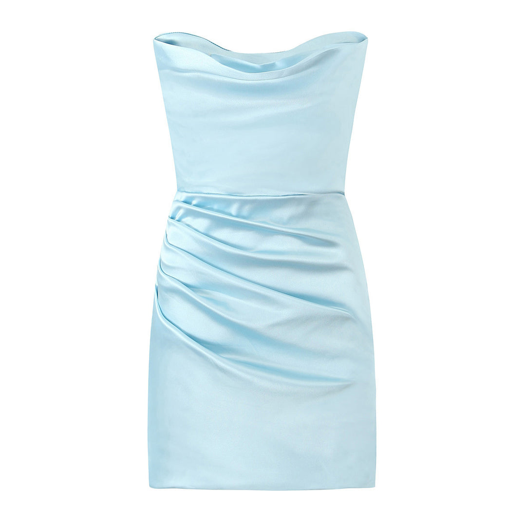 Damen figurbetontes Minikleid mit elegantem Wasserfallausschnitt und Raffungen R&B
