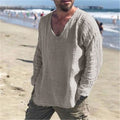 Herren lässiges V-Neck Leinenhemd