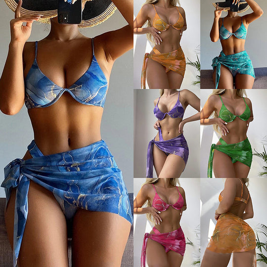 Damen Triangel-Bikini mit modischem Wickelrock R&B