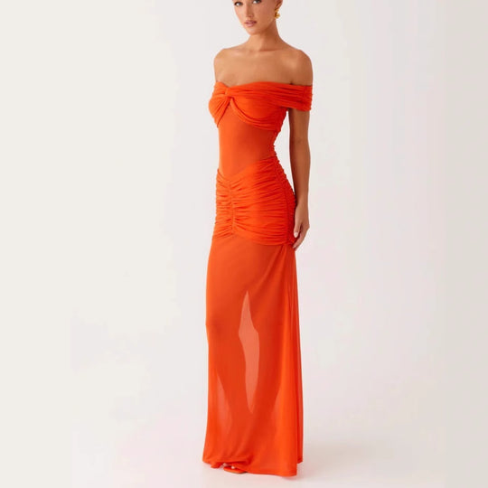 Damen Off-Shoulder Maxikleid mit raffinierten Drapierungen R&B