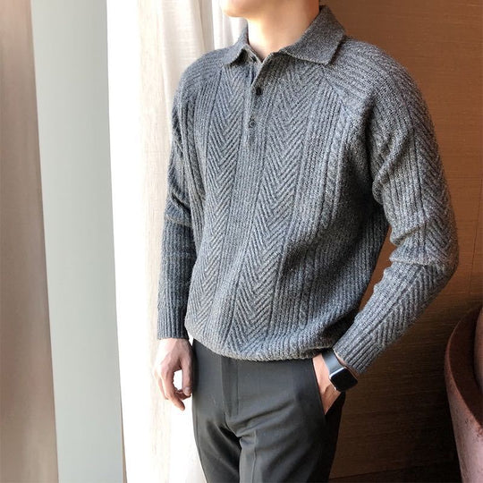 Herren Strickpullover mit klassischem Rautenmuster und Knopfleiste R&B