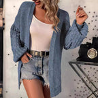 Damen modischer Strickcardigan mit voluminösen Ärmeln und offenem Schnitt R&B