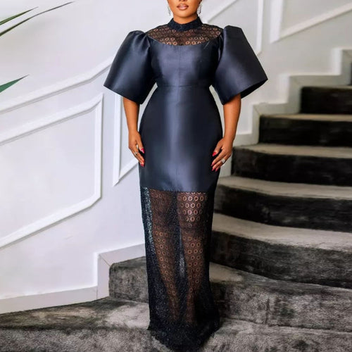 Damen Elegantes Spitze-und-Satin Abendkleid R&B