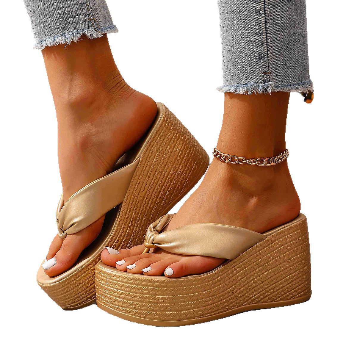 Damen Wedge-Pantoletten mit elegantem Knotted-Riemendesign und komfortabler Sohle R&B