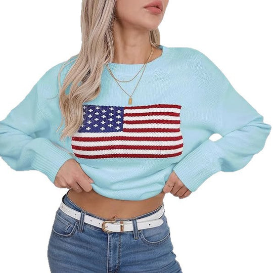 Damen Pullover mit Flaggenmotiv und strukturiertem Strick R&B