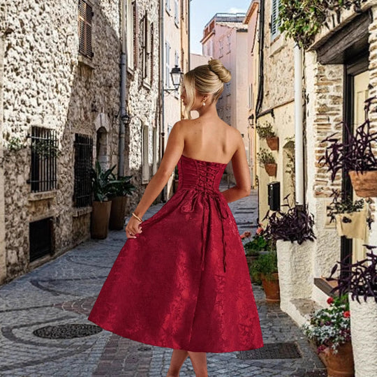Damen Cocktailkleid mit elegantem Bustier-Oberteil und schwingendem Rock R&B