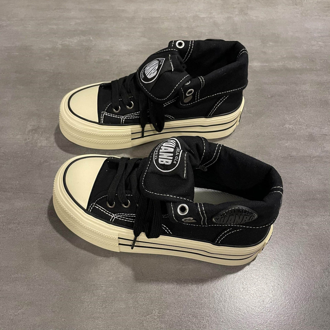 Damen High-Top Sneakers mit dicker Gummisohle und seitlichem Reißverschluss R&B