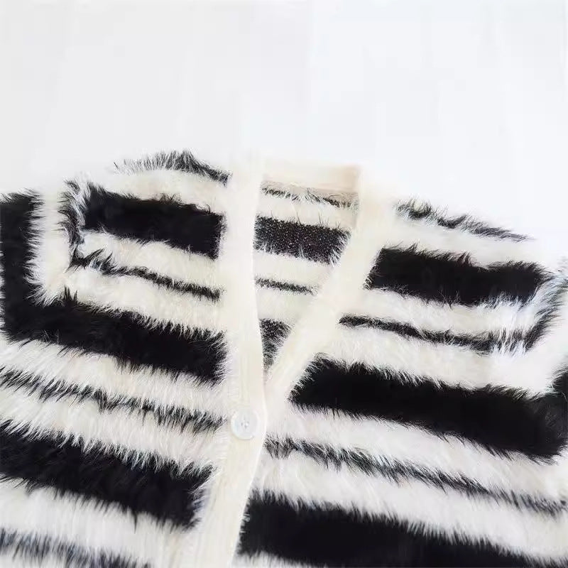 Damen Gemütlicher Strickcardigan mit modernem Streifenmuster und weichem Material R&B