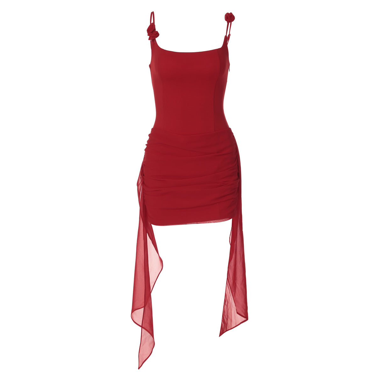 Damen Figurbetontes Kleid mit elegantem Seitenschlitz und Trägerverzierung R&B