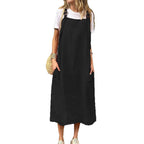 Damen lässiges Leinenkleid mit praktischen Taschen und verstellbaren Trägern R&B
