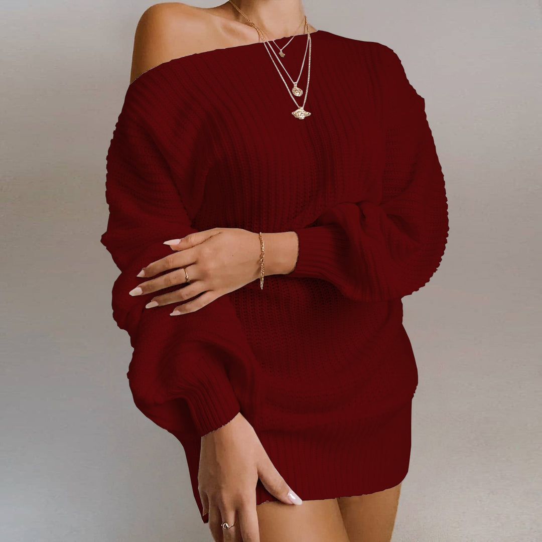 Damen Oversized Strickkleid mit offener Schulter und lässigem Schnitt R&B