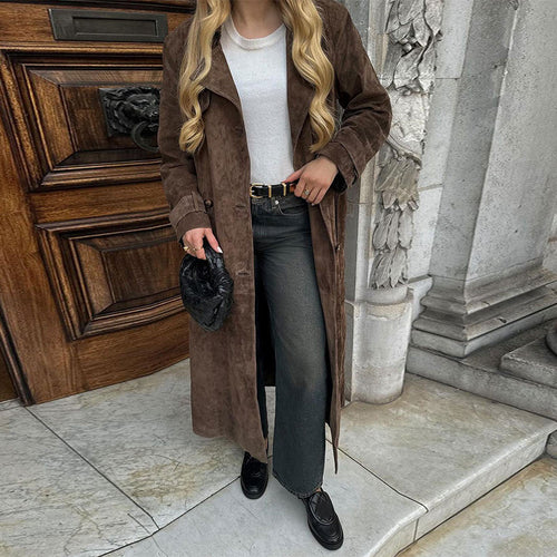 Damen Langer Wildledermantel mit eleganter Silhouette R&B