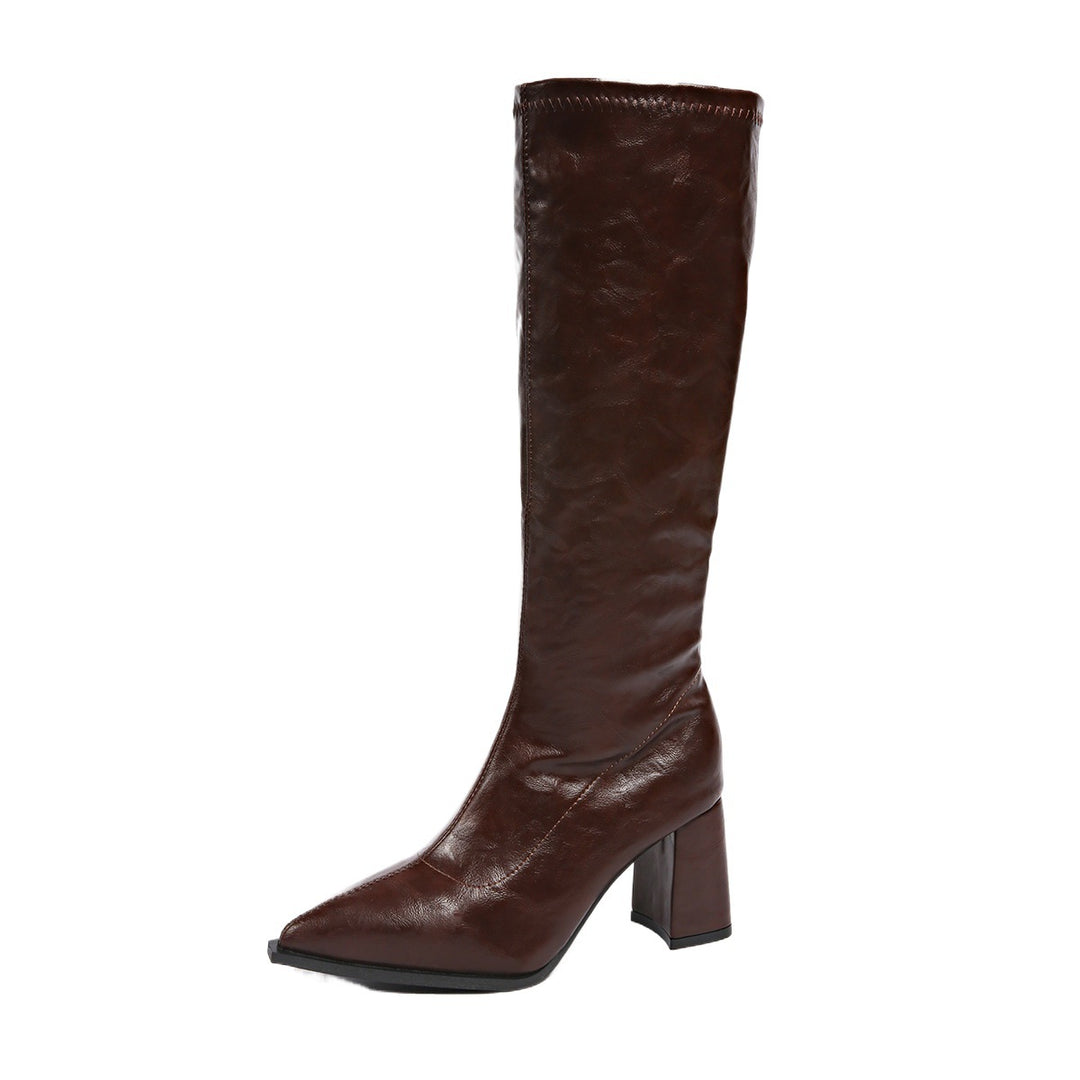Damen hochmodische Stiefel mit blockiertem Absatz und spitzem Zehenbereich R&B