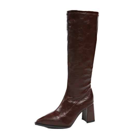 Damen hochmodische Stiefel mit blockiertem Absatz und spitzem Zehenbereich R&B