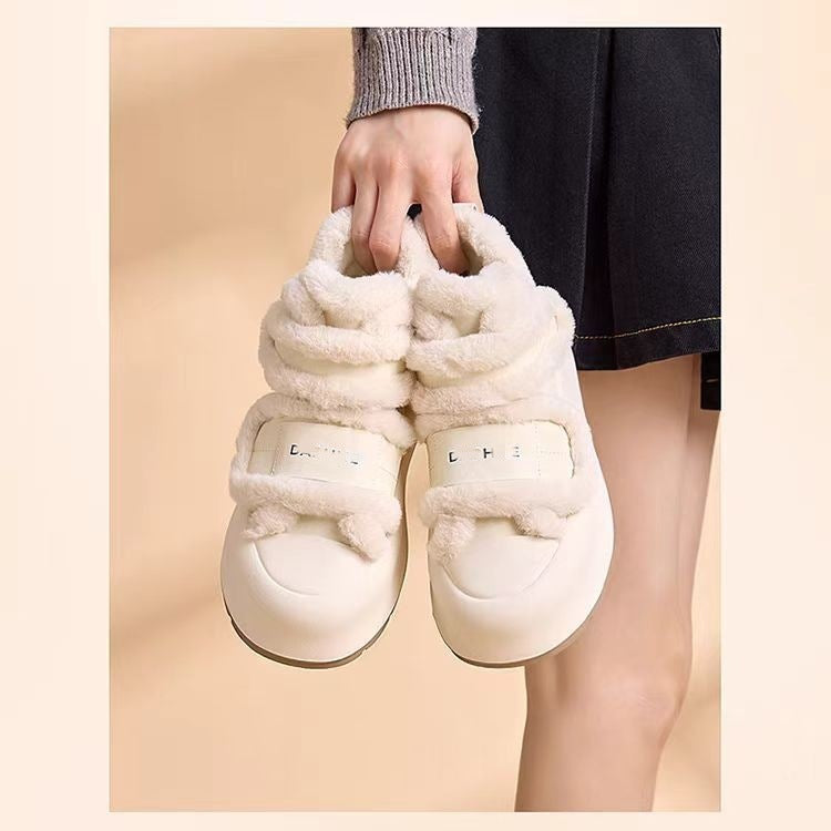 Damen Plüschgefütterte Sneaker mit breitem Klettverschluss und hoher Sohle R&B