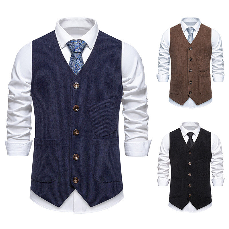 Herren elegante Cordweste mit praktischen Taschen und fein strukturiertem Design R&B