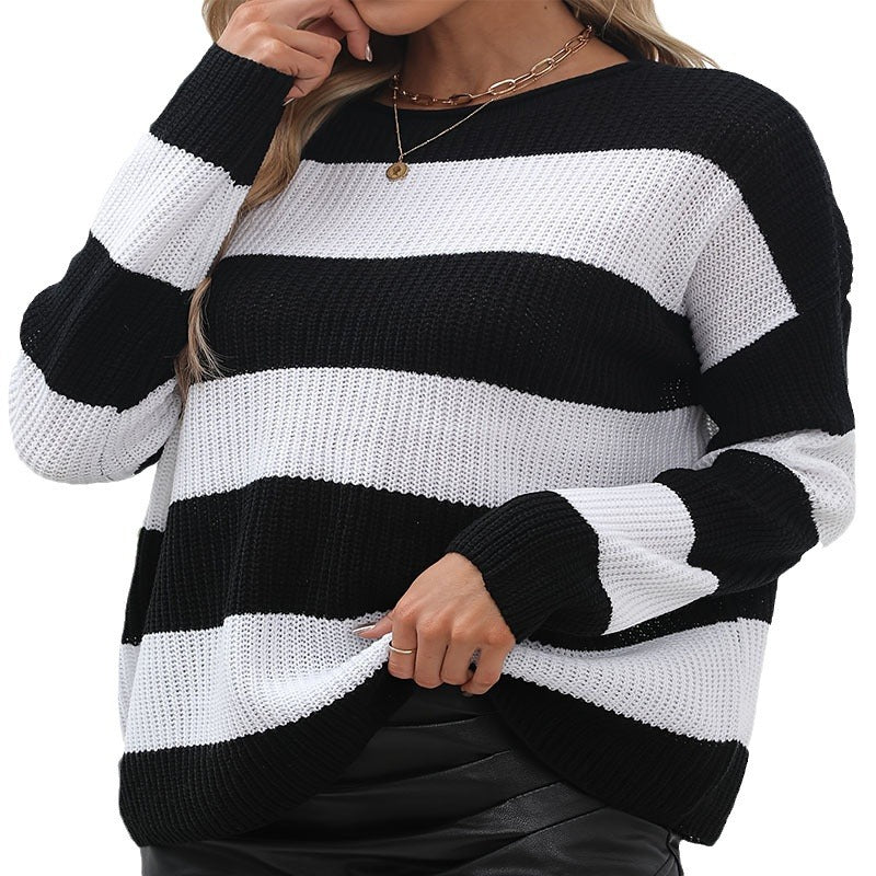 Damen lässiger Pullover im modernen Blockstreifenlook aus leichtem Strick R&B