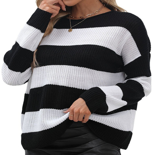 Damen lässiger Pullover im modernen Blockstreifenlook aus leichtem Strick R&B