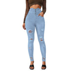 Damen Hochtaillierte Skinny Jeans mit modischen Rissen und eleganter Knopfleiste R&B