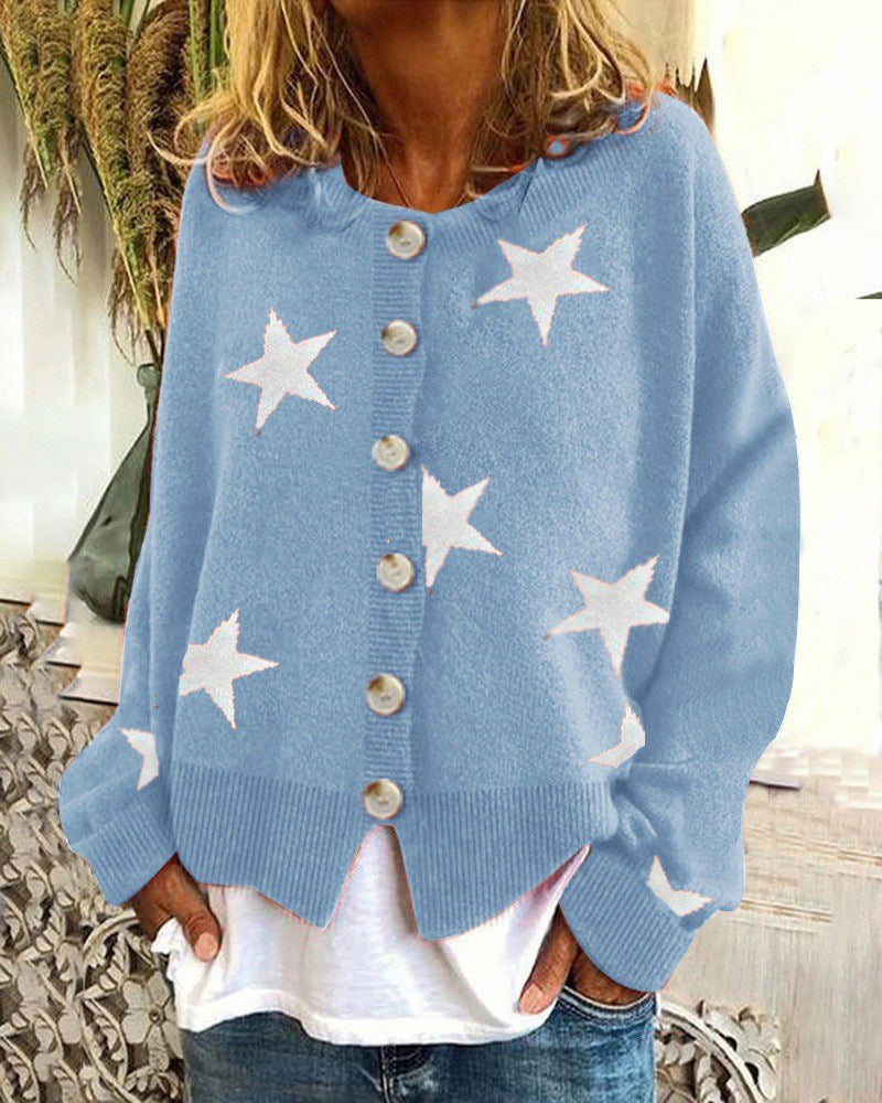 Damen Lockere Strickjacke mit Sternenmotiv R&B