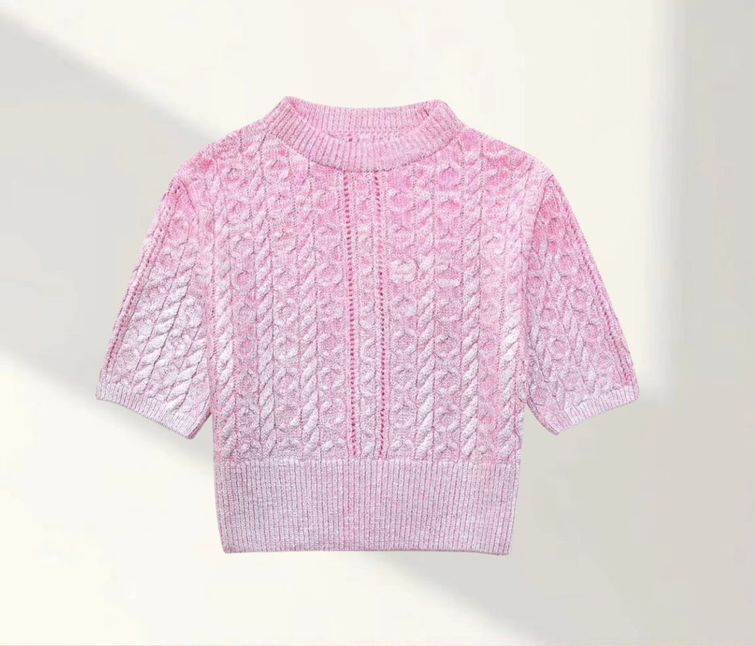 Damen Kurzer Strickpullover mit raffiniertem Zopfmuster und lässigem Schnitt R&B