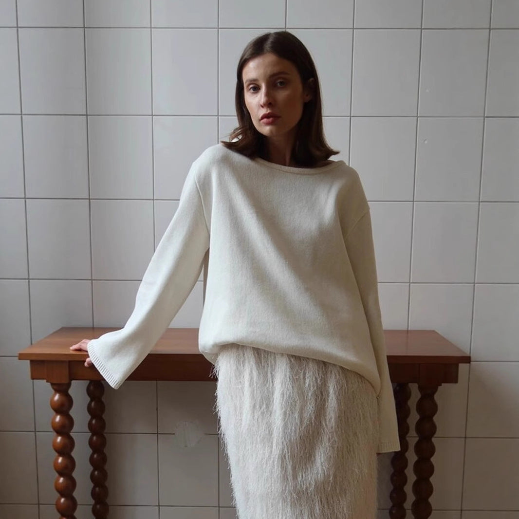 Damen Lässiger Strickpullover mit weitem Schnitt R&B