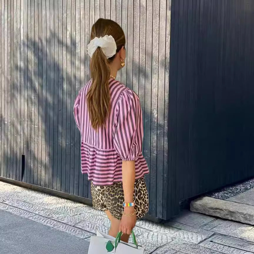 Damen lässige Bluse mit Rüschen und Streifenmuster R&B