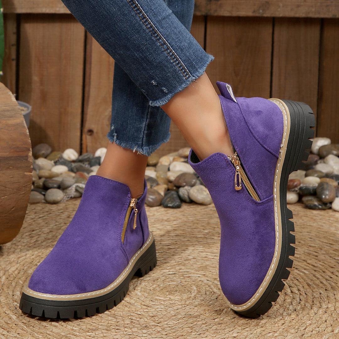 Damen modische Ankle-Stiefeletten mit seitlichem Reißverschluss und rutschfester Sohle R&B