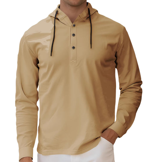 Herren nan Kapuzen-Henley Langarmshirt aus leichtem Stretchjersey mit Kordelzug R&B