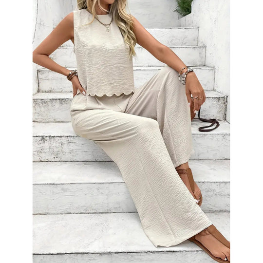 Damen entspannendes Zweiteiler-Outfit mit weitem Hosen und ärmellosem Top R&B