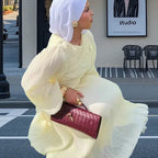 Damen Elegantes Plissiertes Maxikleid mit Raffungen und langen Ärmeln R&B