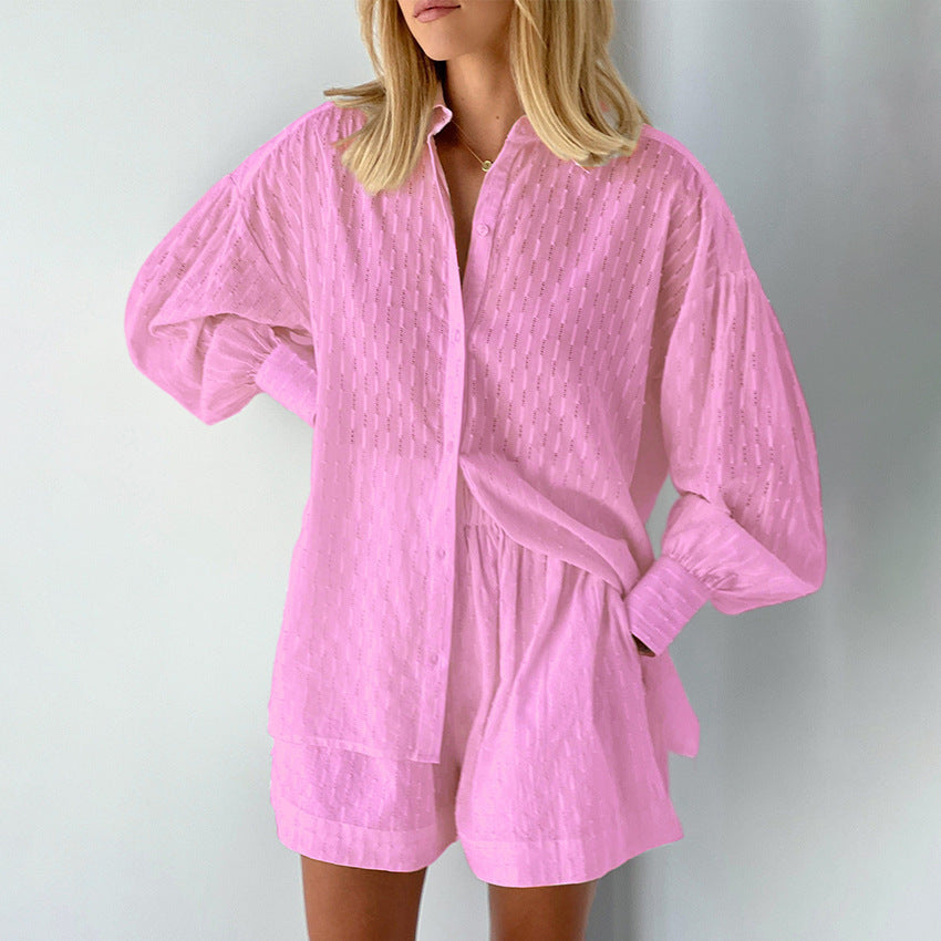 Damen modisches Kurzarm-Pyjama-Set mit strukturierter Oberflächenbeschaffenheit R&B