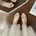 Damen elegante Ballerinas mit dekorativer Schleifenapplikation und komfortablem Blockabsatz R&B