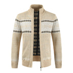 Herren Strickjacke mit modernem Norweger-Muster und hohem Kragen