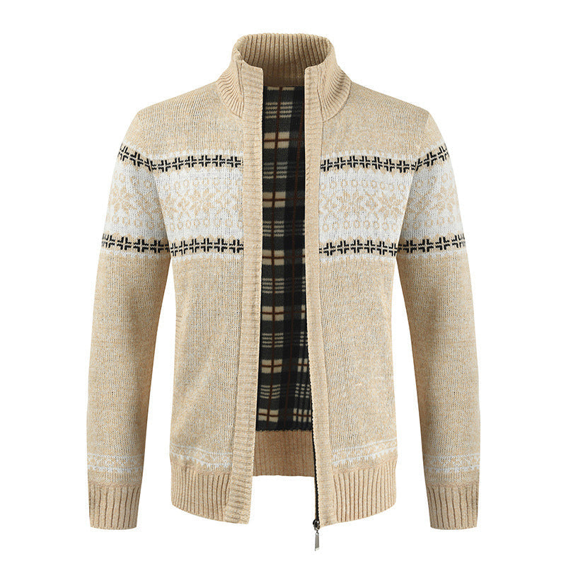 Herren Strickjacke mit modernem Norweger-Muster und hohem Kragen