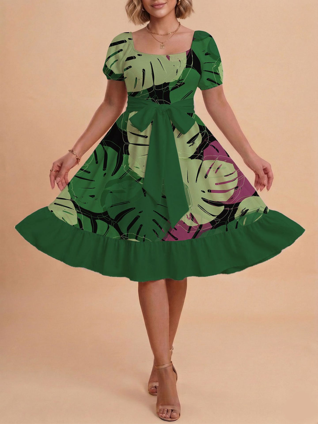 Damen Verspieltes Maxikleid mit Bärenmuster und taillierbarem Band R&B