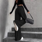 Damen Weit geschnittene Plissee-Hose mit elastischem Bund und praktischen Taschen R&B