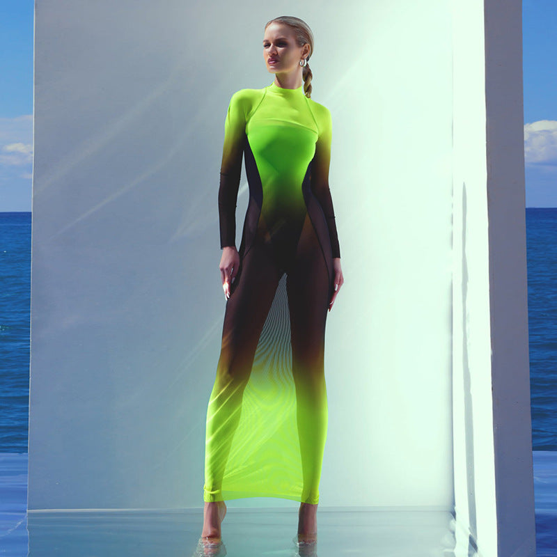 Damen Elegantes und figurbetontes Sportkleid mit hohem Kragen R&B