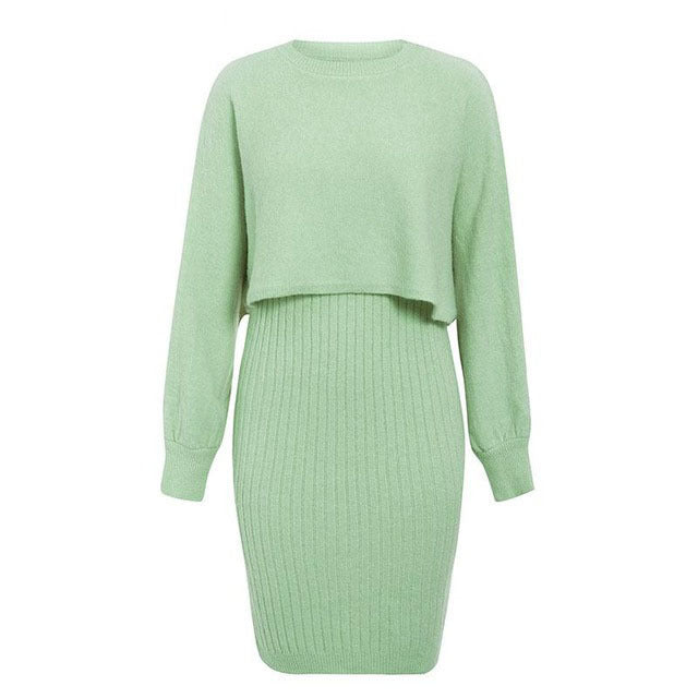 Damen Strickkleid mit kurzem Oberteil und Rippenstruktur R&B