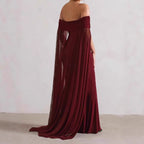 Damen Elegantes Off-Shoulder Abendkleid mit fließendem Transparenz-Cape und figurumspielendem Schnitt R&B