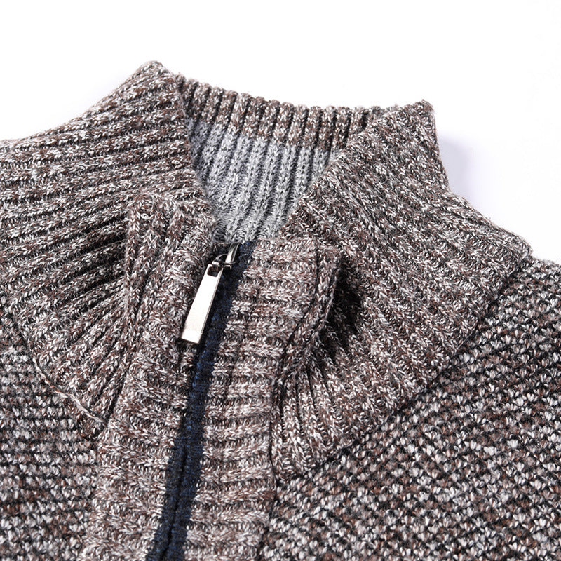 Herren modische Strickjacke mit hochgeschlossenem Kragen und praktischen Taschen R&B