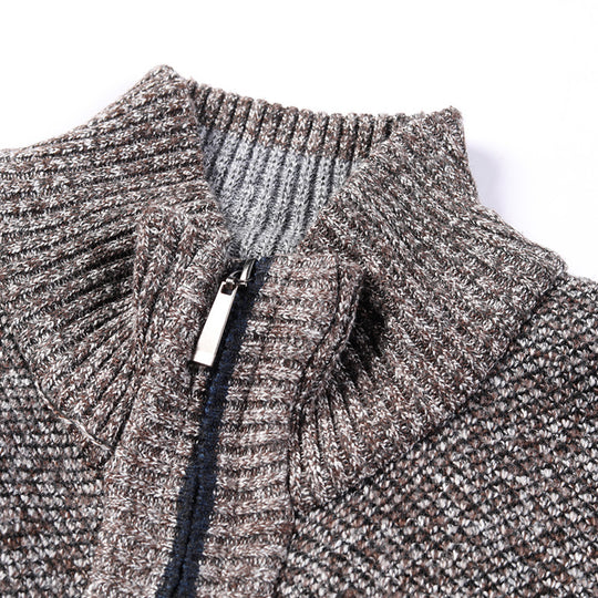 Herren modische Strickjacke mit hochgeschlossenem Kragen und praktischen Taschen R&B