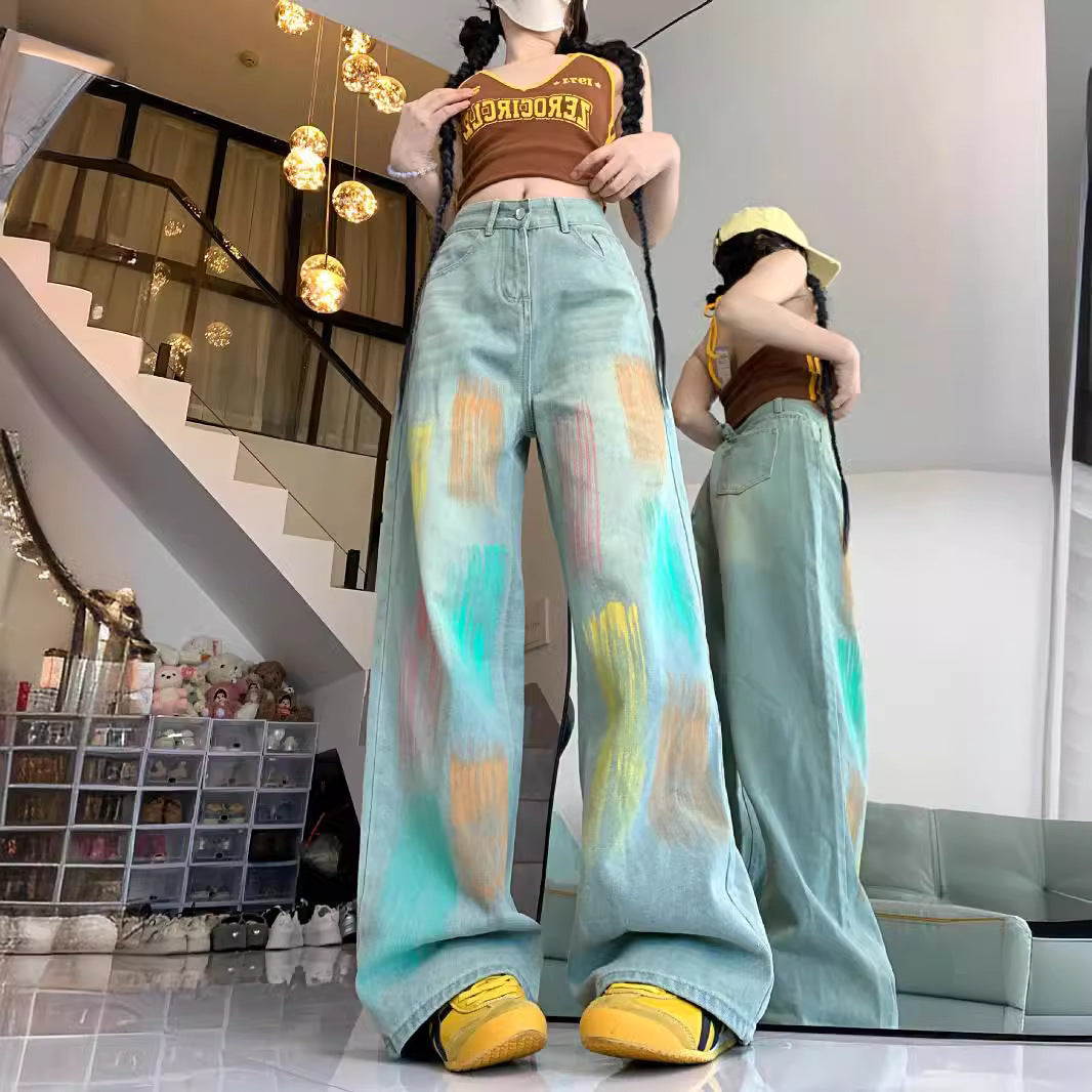 Damen Weit geschnittene Jeans mit modischem Farbspiel und hoher Taille R&B