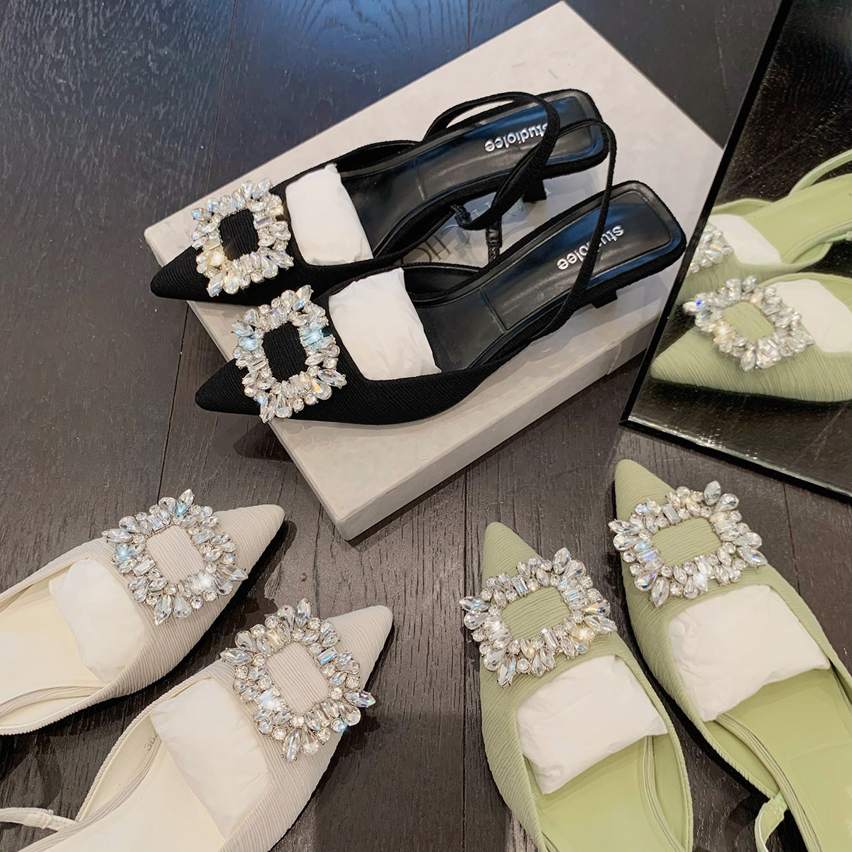 Damen Slingback Pumps mit funkelndem Schmuckdetail