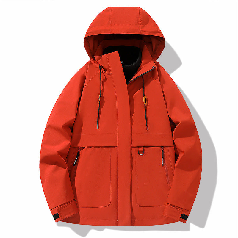 Damen funktionale Wetterjacke mit verstellbarem Kapuzenkragen und großzügigen Taschen