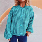 Damen Grobstrickjacke mit ballonförmigen Ärmeln und dekorativen Knöpfen R&B