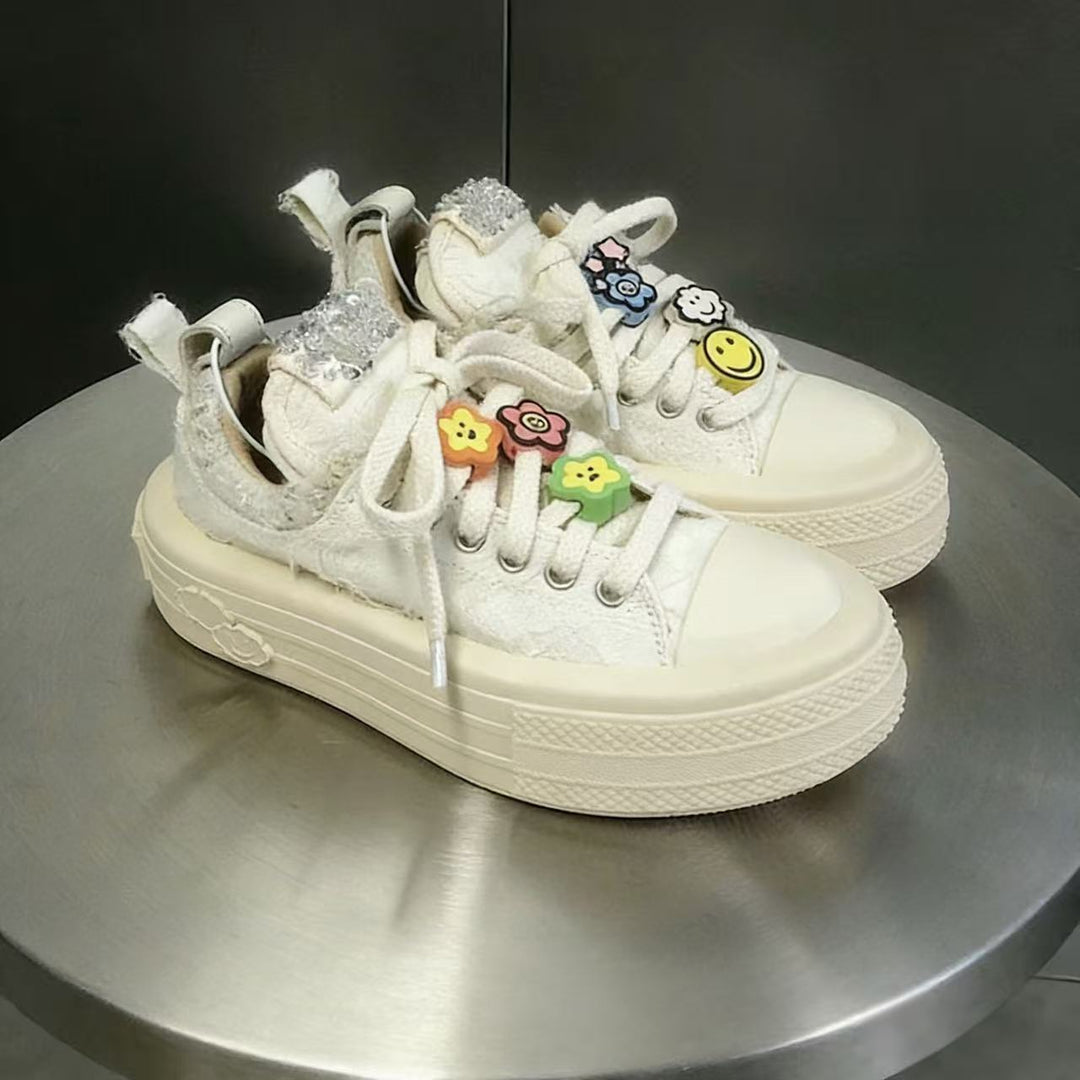Damen Sneakers mit glitzernden Applikationen und hochgezogenem Plateau R&B