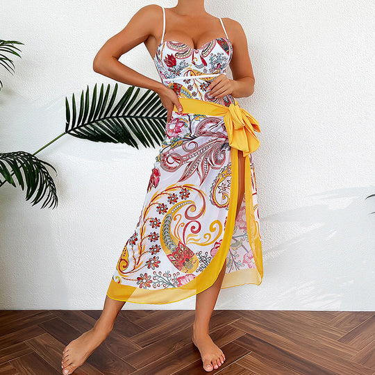 Damen Bademode mit floralem Muster und transparenter Sarong-Hülle R&B