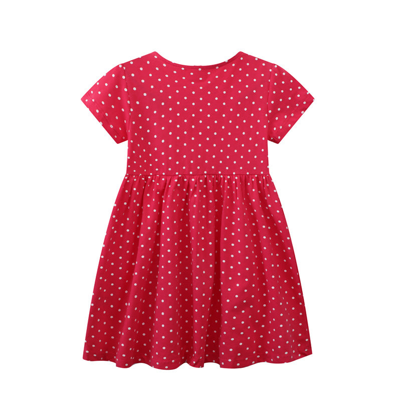 Mädchen Kleid mit niedlicher Pferdemotiv und Punkten R&B