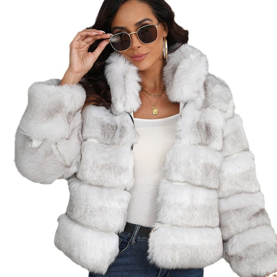 Damen Modische Kunstpelzjacke mit voluminösem Kragen und weich gepolsterten Ärmeln R&B